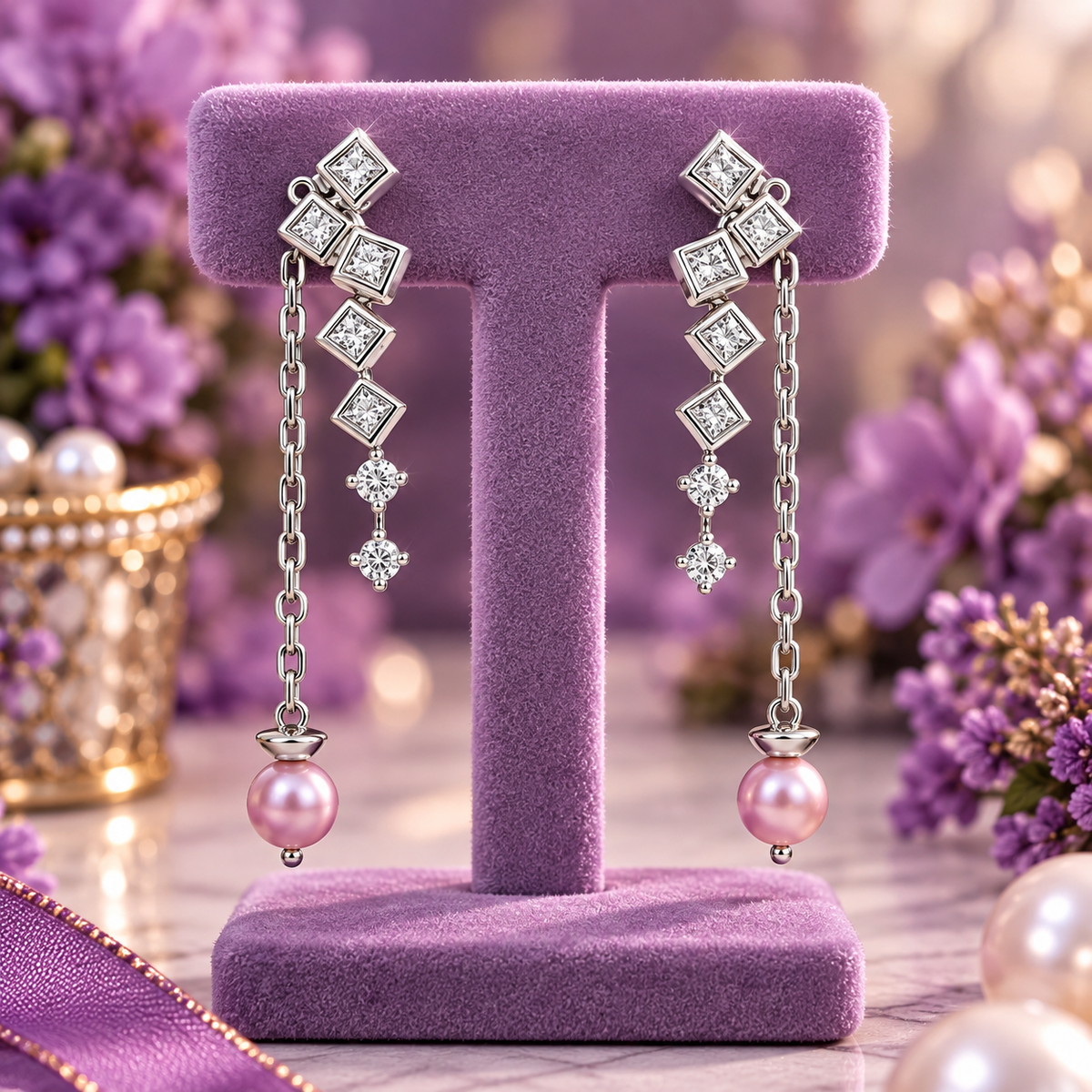 Cascading Sparkle Pearl Earrings