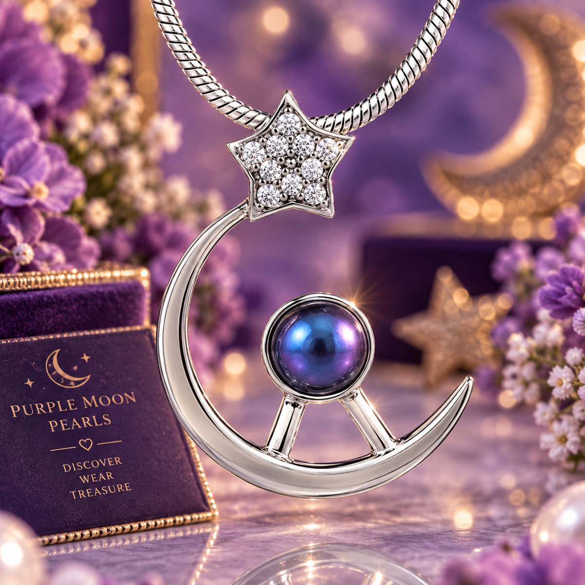 Celestial Moon & Star Pearl Pendant