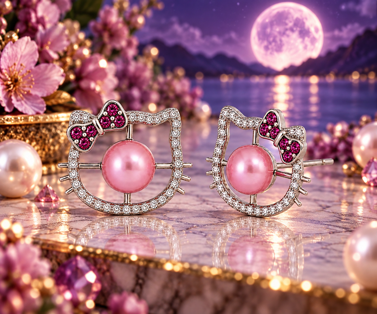Hello Kitty Earrings .925 Stering Sliver Mount